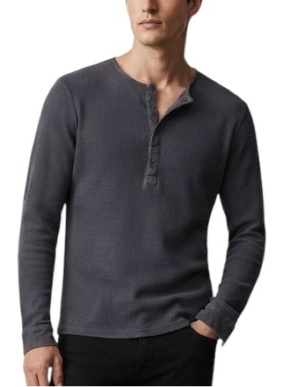 John Varvatos Luxe Shirt Ribbed Henley Charcoal Top